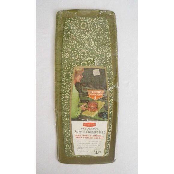 Vintage 1970s Rubbermaid Stove n’ Counter Mats Orange Flower Power MCM Mod Groov - Picture 2 of 9